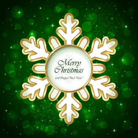 Snowflake on green background with stars, illustration のイラスト素材