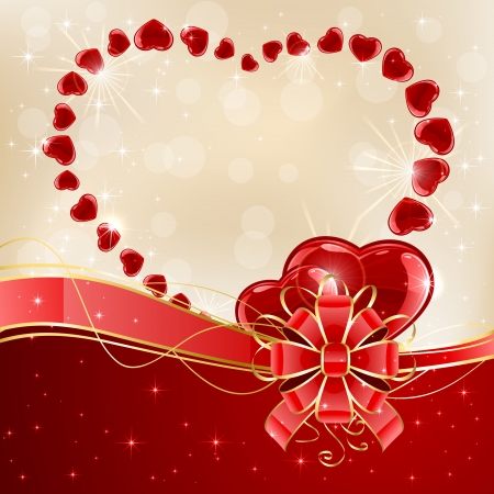 Christmas background with shiny hearts and red bow, illustration のイラスト素材