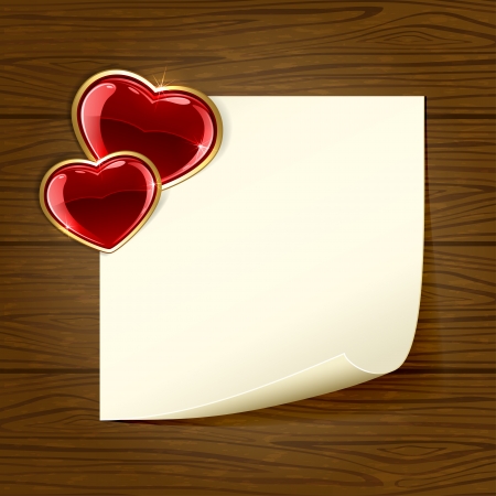 wooden with paper and shiny hearts, illustrationのイラスト素材