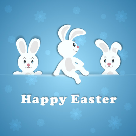 Easter card with a three Easter rabbits, illustration のイラスト素材
