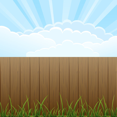 Wooden fence and grass on sky background illustration のイラスト素材