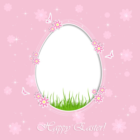 Pink Easter background with egg, flower and butterfly illustration のイラスト素材