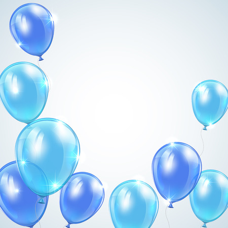 Set of blue balloons flying on gray background, illustration のイラスト素材