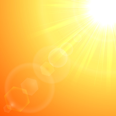 Orange background with shining Sun in a corner, illustration のイラスト素材
