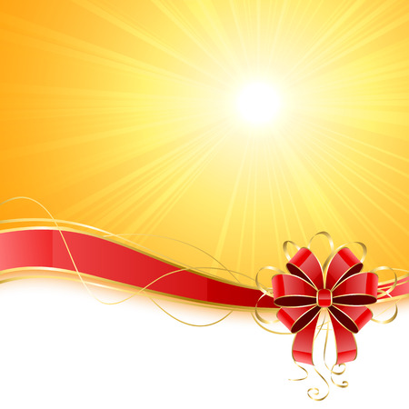 Red bow on orange sky background, illustration のイラスト素材