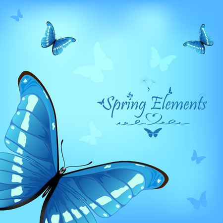 Abstract spring background with blue butterflies, illustration のイラスト素材