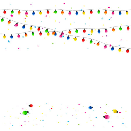 Christmas electric garland with confetti on white background, illustration のイラスト素材