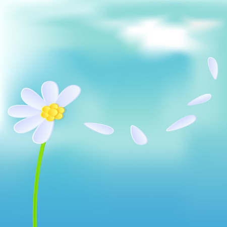 White daisy on blue sky background, illustration のイラスト素材