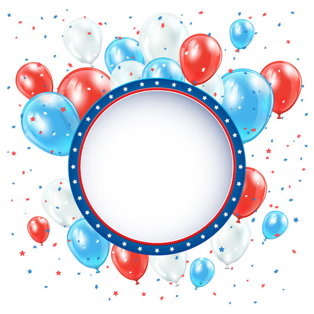Independence day circle background with balloons and confetti, illustration のイラスト素材