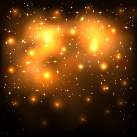 Shiny golden background with stars and blurry lights, illustration のイラスト素材