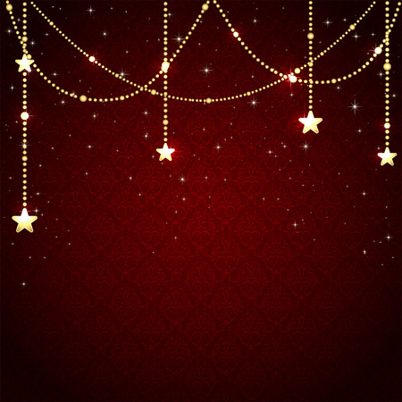 Red wallpaper with golden decorative elements, illustration のイラスト素材