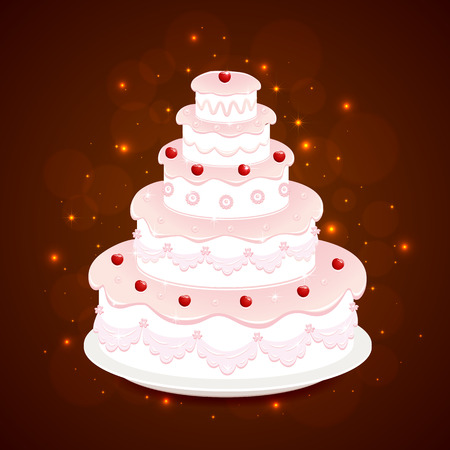 Wedding cake with cherries on brown background, illustration のイラスト素材