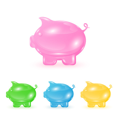 Set of glassy moneyboxes isolated on white background, illustration のイラスト素材