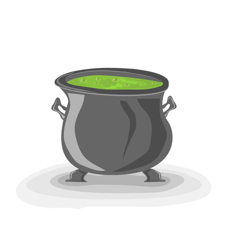 Halloween witches cauldron with green potion on white background, illustration.のイラスト素材