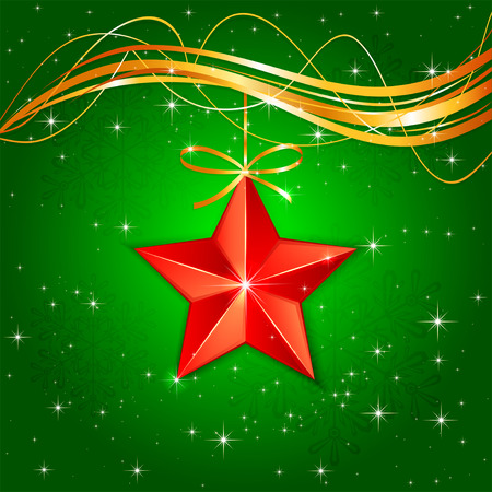 red christmas star on green starry , illustration.のイラスト素材
