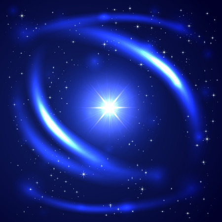 Blue sparkling background with stars in the space and blurry lights, illustration.のイラスト素材