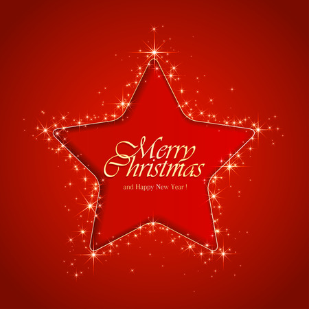 Red sparkle background with Christmas star, illustration.のイラスト素材