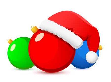 Christmas ball and Santa hat isolated on white background, illustration.のイラスト素材