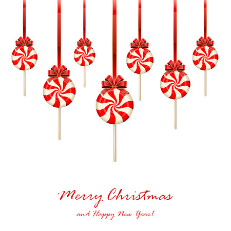 Set of Christmas candy with red bow isolated on white background, illustration.のイラスト素材