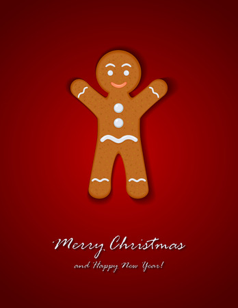 Christmas Gingerbread man on red background, illustration.のイラスト素材
