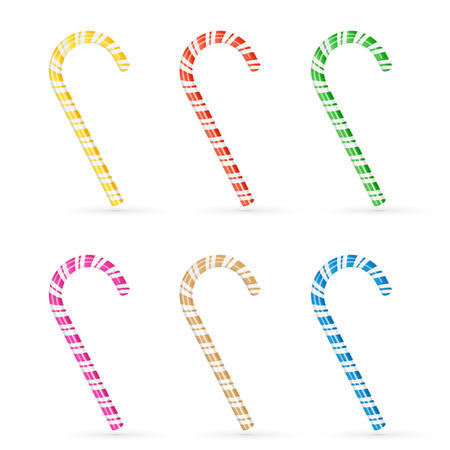 Set of Christmas canes with striped pattern isolated on white background, illustration.のイラスト素材