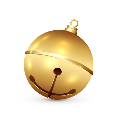 Golden Christmas bell isolated on white background, illustration.のイラスト素材
