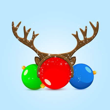 Funny mask with reindeer horns on Christmas ball, illustration.のイラスト素材