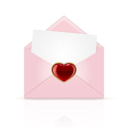 Valentines envelope mail with red heart, illustration.のイラスト素材
