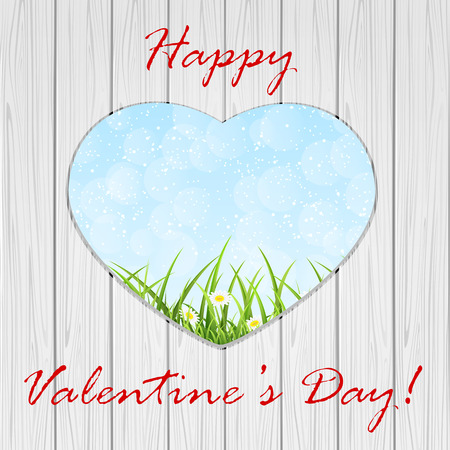 Valentines background with heart on wooden fence, illustration.のイラスト素材