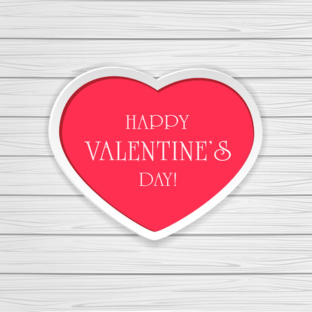 Pink paper heart on white wooden background, illustration.のイラスト素材