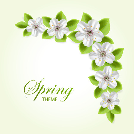 Decoration from white flowers and green leaves, illustration.のイラスト素材