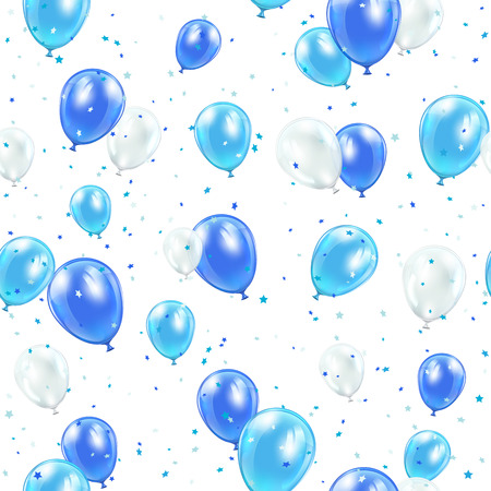 seamless with blue balloons and confetti on white , illustration.のイラスト素材