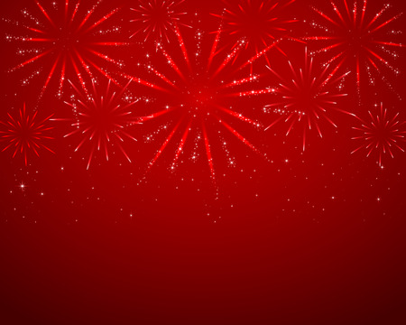 Red sparkle fireworks on dark background, illustration.のイラスト素材