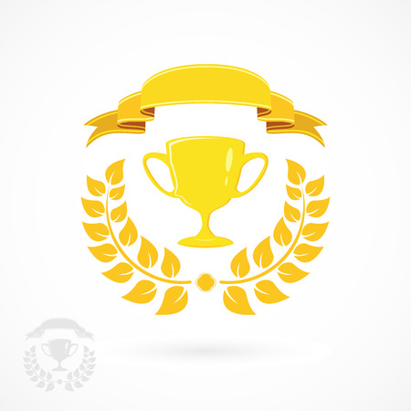 Winner cup with ribbon and laurel wreath, illustration.のイラスト素材