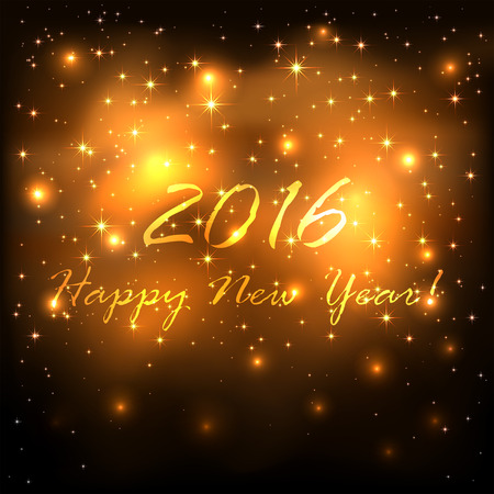 New Years theme, shiny golden background with stars and blurry lights, illustration.のイラスト素材