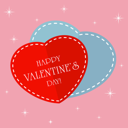 Red and blue Valentines hearts on pink background, illustration.のイラスト素材