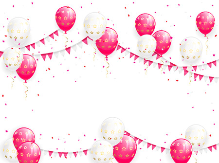 Valentines background with balloons, pennants and confetti, illustration.のイラスト素材