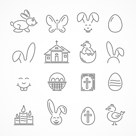 Set of Easter icons isolated on white background, illustration.のイラスト素材