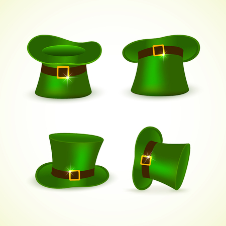 Patricks Day background with set of green hats of leprechaun, illustration.のイラスト素材