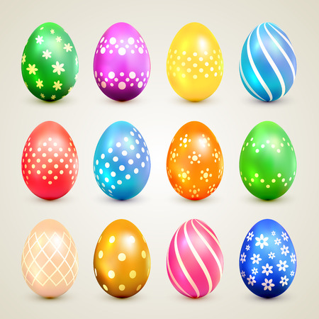 Set of colorful Easter eggs with decorative patterns, illustration.のイラスト素材