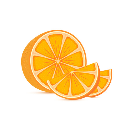 Fresh ripe orange and slices isolated on white background, illustration.のイラスト素材