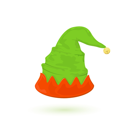 Green elf hat isolated on white background, Christmas costume, illustration.のイラスト素材