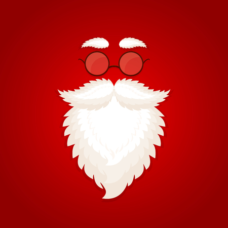 Santa beard and glasses on red Christmas background, illustration.のイラスト素材