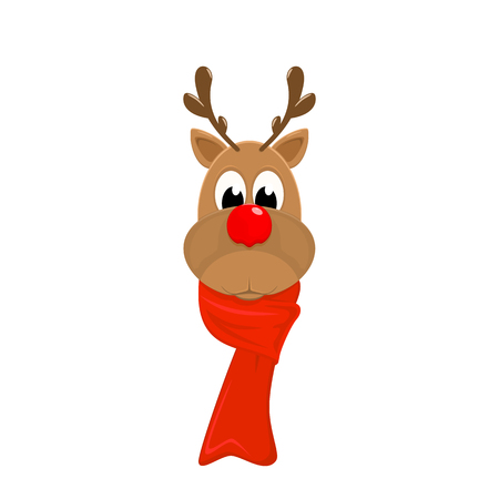 Head of Happy reindeer with red nose and scarf isolated illustration.のイラスト素材
