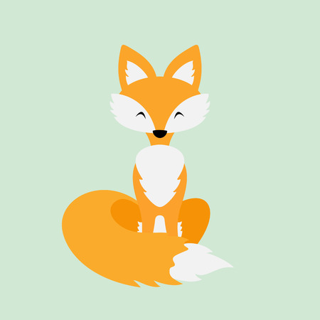 Little red Fox on green background, illustration.のイラスト素材