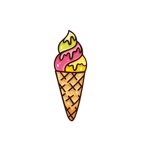 Ice cream in waffle cone isolated on white background, illustration.のイラスト素材