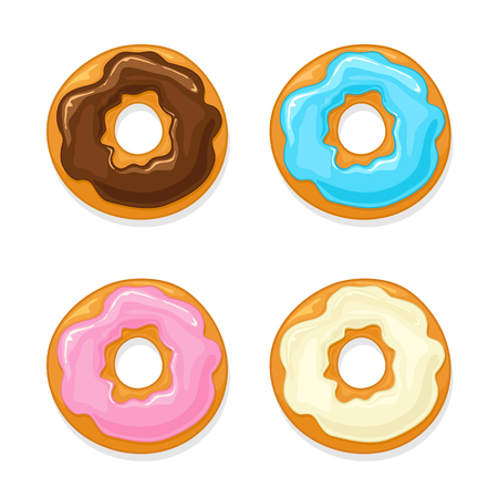 Set of donuts with colorful glaze isolated on white background, illustration.のイラスト素材