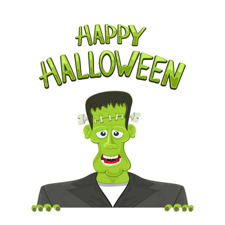 Frankensteins and text Happy Halloween isolated on white background, illustration.のイラスト素材