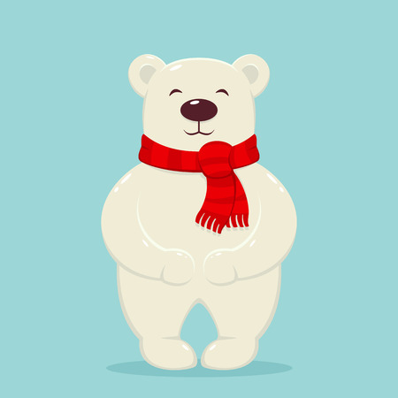 Polar bear with red scarf on blue background, illustration.のイラスト素材