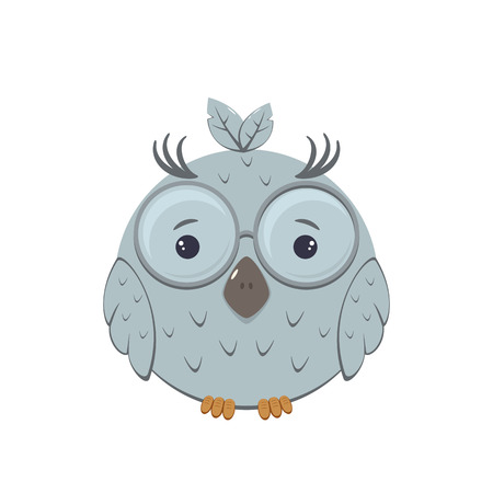 Icon of little owl with glasses isolated on white background, illustration.のイラスト素材